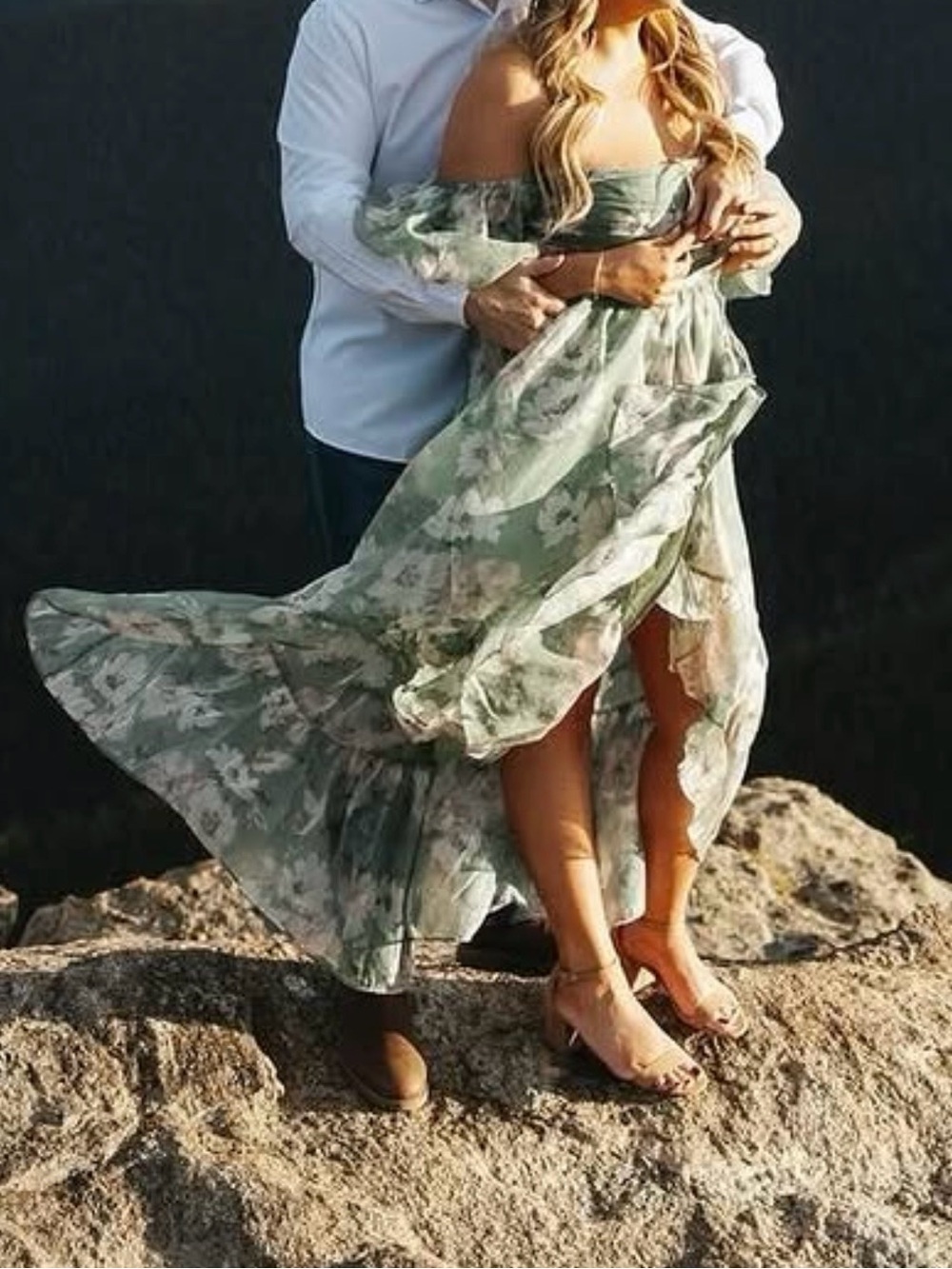 Abercrombie & Fitch Green Floral High-Low Off-Shoulder dress
